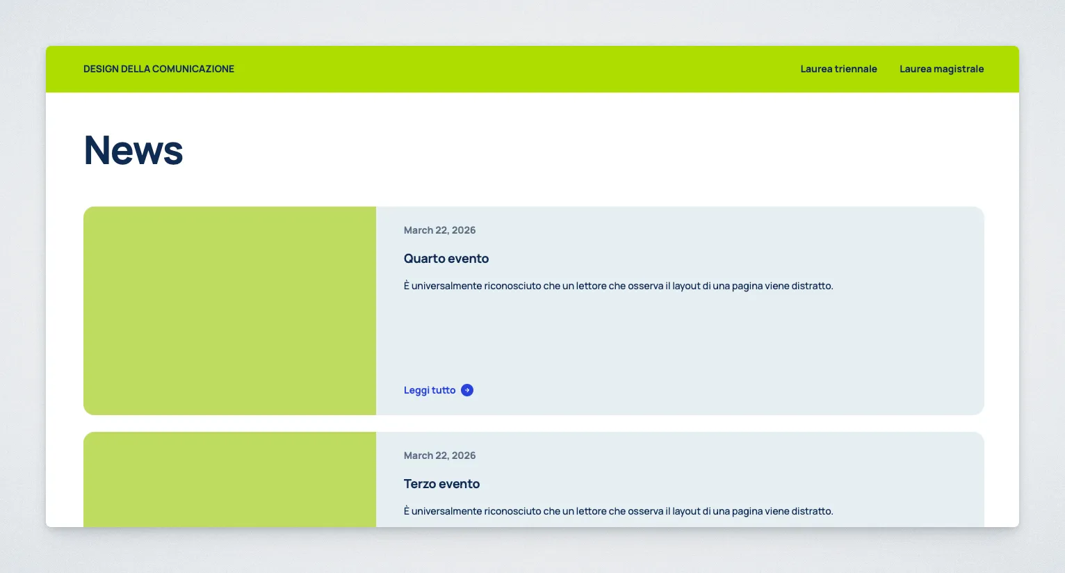 Frontend view of the news archive page.
